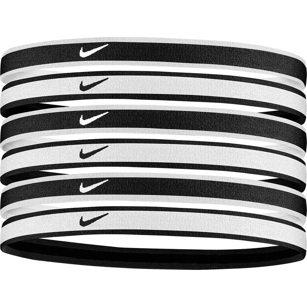 Nike Swoosh Sport Headbands 6 Pack Womens Unisex OSFM Black Grey White NEW